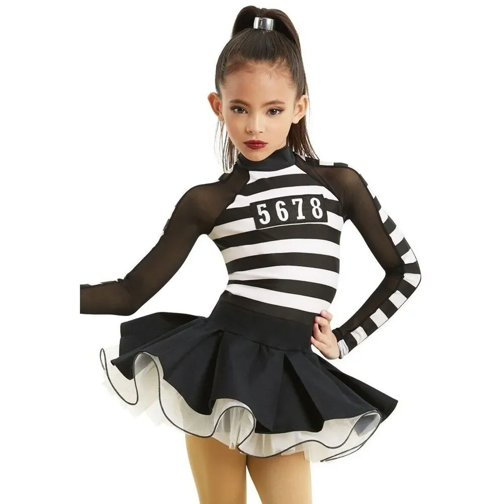 Pre-Owned Dance Costume Weissman 11277 Medium Child Black Dress Jazz Jailhouse